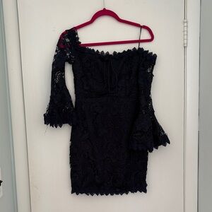 Navy Lace Off-Shoulder Body Con Dress